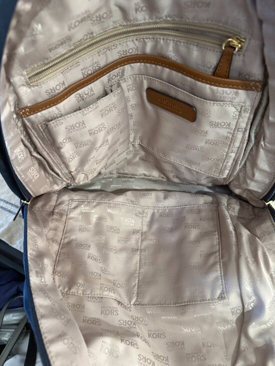 Michael Kors Navy Nylon Backpack Brown Leather Trim Gold Hardware main image 4